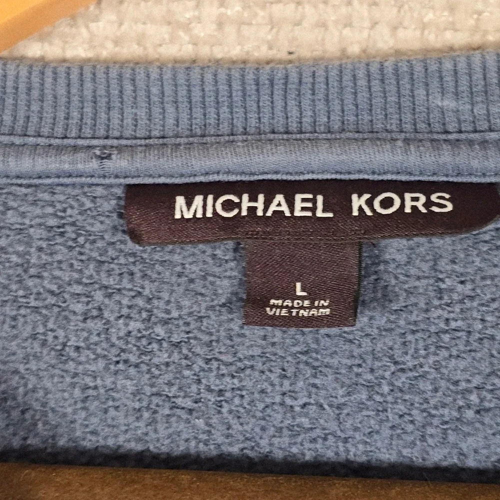 Michael Kors‎ Womens Blue Chenille Logo Crewneck Sweatshirt Size Large